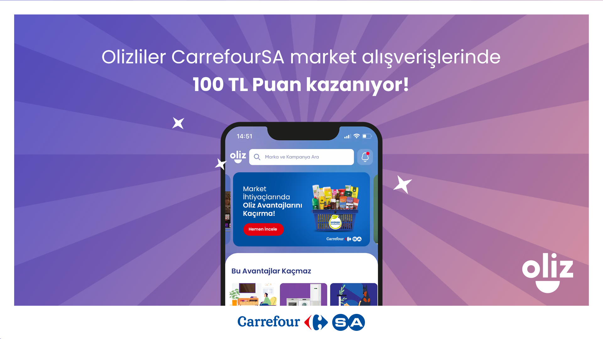 CarrefourSA’larda Olizlilere Özel 100 TL CarrefourSA Puan!