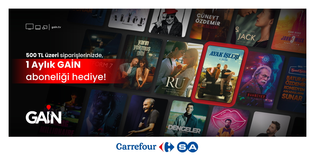 500 TL ve Üzeri Alışverişinize 1 Aylık GAİN Aboneliği Hediye!
