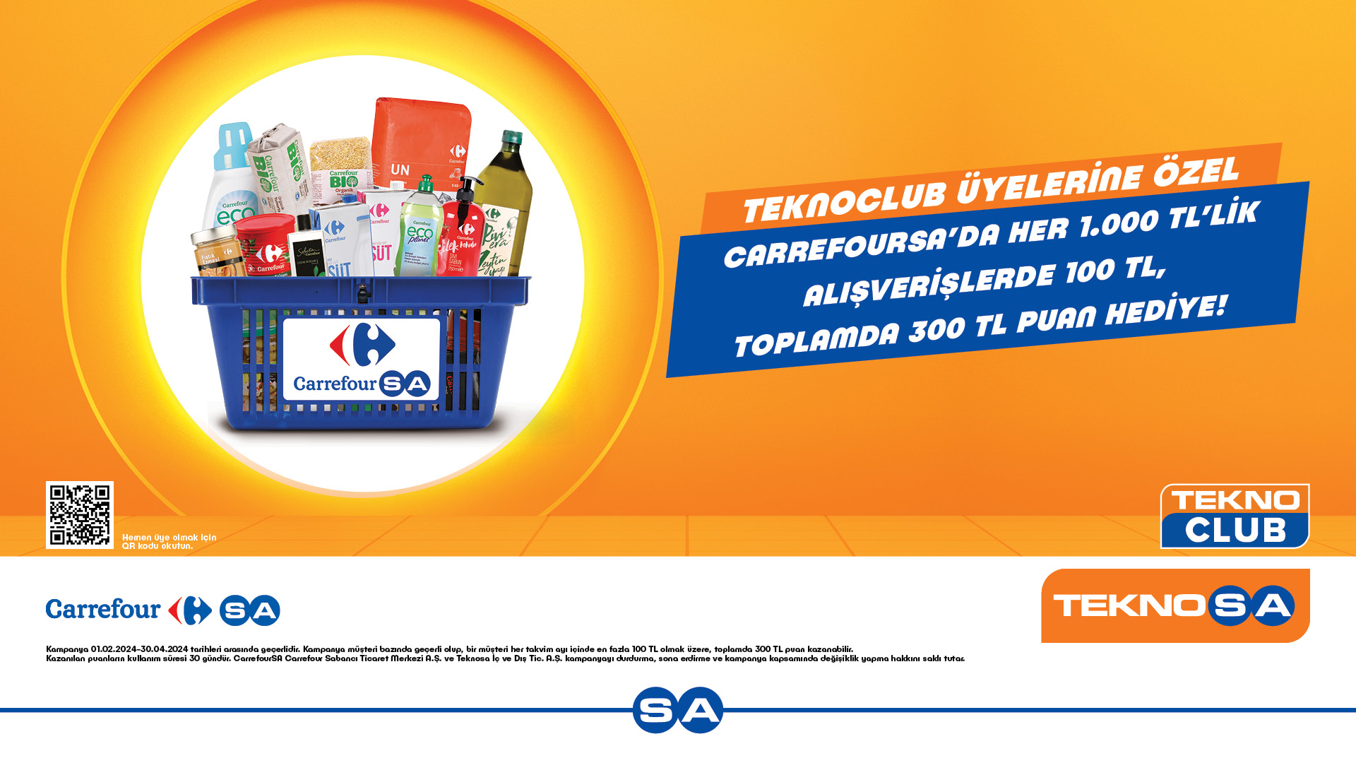 TeknoClub Üyelerine Özel CarrefourSA’da Her 1.000 TL’lik alışverişlerde 100 TL, Toplamda 300 TL Puan Hediye!
