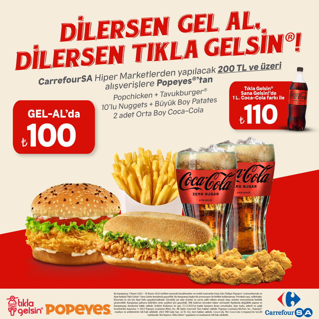 Hiper Market Alışverişinize Özel Popeyes’ta Kampanyalı Menü Hediye!
