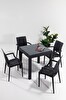 Rattan Camlı Lüx 80x80 Bahçe&balkon&teras Masa Seti - Antrasit