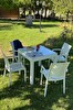 Rattan Small Lüx Camlı Beyaz Masa Takımı Bahçe&balkon 1 Camlı Masa + 4 Sandalye