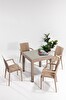 Rattan Small Lüx Camlı Cappucino Masa Takımı Bahçe&balkon 1 Camlı Masa 4 Sandalye