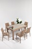 Rattan Large Lüx Camlı Cappucino Masa Takımı Bahçe&balkon 1 Camlı Masa + 6 Sandalye