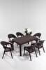 Kahverengi Garden Large Rattan  Masa Takımı