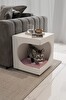 Kedi Evi Sehpa Kedi Yatağı Yan Sehpa Kedi Köpek Yataklı Sehpa - Beyaz - Pembe Minder