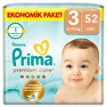 Prima Bebek Bezi Premium Care 3 Numara 52'li 6-10 Kg Ekonomik Paket
