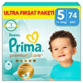 Prima Bebek Bezi Premium Care 5 Numara 74'lü 11-16 Kg Ultra Fırsat Paketi