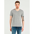 Loft V Yaka T-Shirt Açık Gri