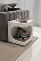 Kedi Evi Sehpa Kedi Yatağı Yan Sehpa Kedi Köpek Yataklı Sehpa - Beyaz - Gri Minder