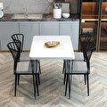 Yemek Masası Takımı 70x110 Piramit Ayaklı Yemek Masası + 4 Adet Sandalye - Beyaz