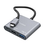 X-Level XMH7800 X-Hub 3 İn 1 Type-C To HdmıUsb 3.0 Dönüştürücü Adaptör Sıyah