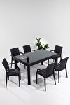 Rattan Lüx Camlı 90x150 Bahçe&balkon&teras Masa Seti - Antrasit