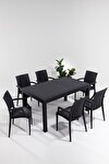 Rattan Lüx 90x150 Bahçe&balkon&teras Masa Seti - Antrasit