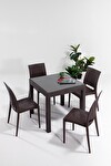 Rattan Small Camlı Kahve Masa Takımı Bahçe&balkon 1 Camlı Masa + 4 Sandalye