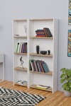5 Raflı Kitaplık Seti Arkalıklı 1 Dar 1 Geniş Raf Kütüphane 170 cm - Beyaz - Atlantik Çam