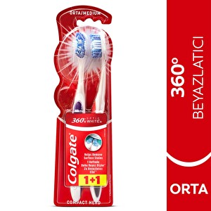 Colgate 360 Optik Beyaz Dil Ve Yanak Temizleyicili Orta Beyazlatıcı Diş Fırçası 1+1 -1