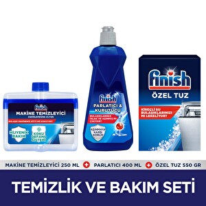 Finish Temizlik ve Bakım Seti (Parlatıcı ve Kurutucu 400 ml + Makine Temizleyici Sıvı 250 ml + Kireç Önleyici Tuz 500 g) -1