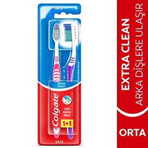 Colgate Extra Clean Dil Temizleyicili Arka Dişlere Uzanan Orta Diş Fırçası 1+1 -1