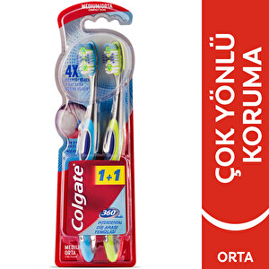 Colgate 360 Diş Arası Temizliği Dil ve Yanak Temizleyicili Orta Diş Fırçası 1+1 -1