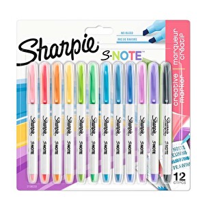 Sharpie S-Note Keçeli Fosforlu Kalem 12'Li Hediyelik Karışık Renkli Yazım İşaretleme Ve Boya Kalemi Seti -1