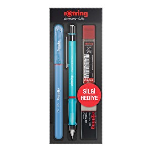 Rotring Visuclick Versatil 0.7 Uçlu Kalem + 2B Uç + Jel Kalem + Hediye Silgi Mavi Renkli Kalem -1