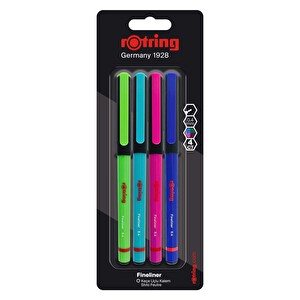 Rotring Fineliner İnce Keçe Uçlu Kalem 0.4 Mm 4'Lü Paket Canlı Renkler -1