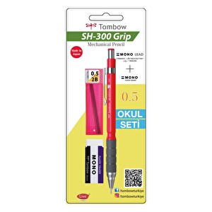 Tombow SH-300 Grip 0.5 Uçlu Kalem + Kalem uçu + Silgi Okul Seti Koyu Pembe -1