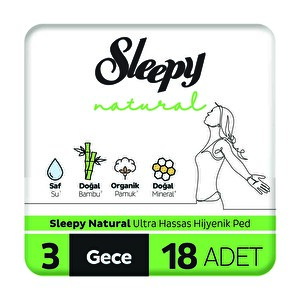 Sleepy Natural Ultra Hassas Hijyenik Ped Gece 18'li -1