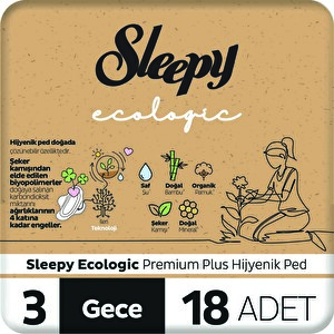 Sleepy Ecologic Premium Plus Hijyenik Ped Gece 18'li -1