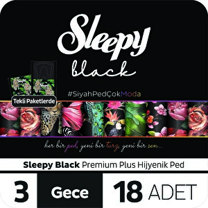 Sleepy Siyah Premium Plus Hijyenik Ped Gece 18'li - 1