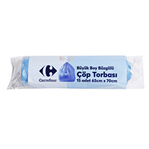 Carrefour Büyük Boy Büzgülü Çöp Torbası 15'li 65x70 cm -1