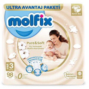Molfix Pure&Soft Midi 3 Beden Bebek Bezi 98'li - 1