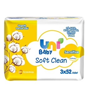 Uni Baby Soft Clean Organik Pamuk ÃzlÃ¼ Islak Mendil 3X52 Adet -1
