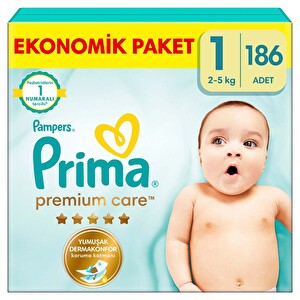 Prima Premium Care Bebek Bezi 1 Beden AylÄ±k FÄ±rsat Paketi 186'lÄ± -1