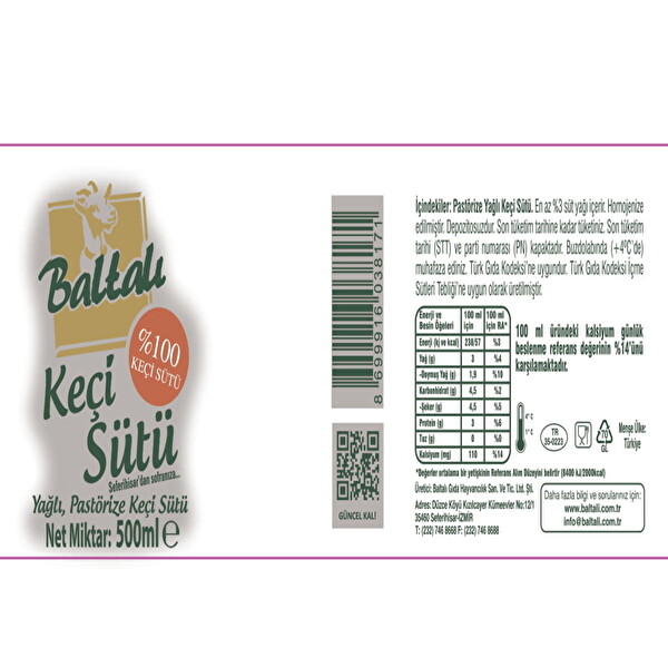 Baltalı Günlük Keçi Sütü 500 ml Baltalı Günlük Keçi Sütü 500 ml