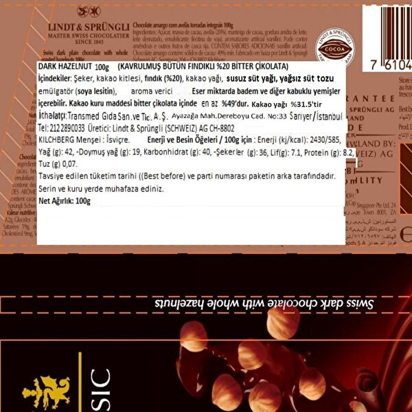 Lindt Dark Hazelnut 100 g Lindt Dark Hazelnut 100 g