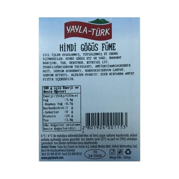 Yayla Türk Hindi Göğüs Bütün Füme kg Yayla Türk Hindi Göğüs Bütün Füme kg
