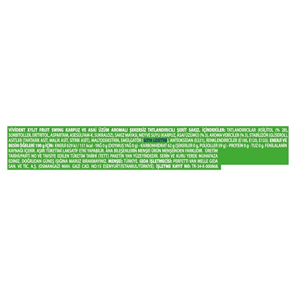 Vivident Fruit Swing Sakız Karpuz&Asai Üzümü Aromalı 26 g Vivident Fruit Swing Sakız Karpuz&Asai Üzümü Aromalı 26 g
