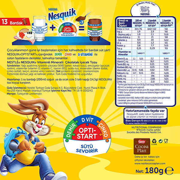 NESTLÉ® NESQUIK® Çikolatalı İçecek Tozu 180 g NESTLÉ® NESQUIK® Çikolatalı İçecek Tozu 180 g