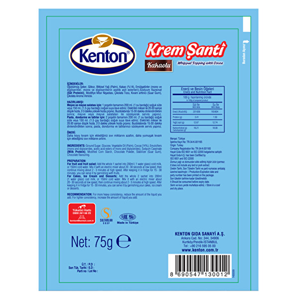 Kenton Krem Şanti Kakaolu 75 g Kenton Krem Şanti Kakaolu 75 g