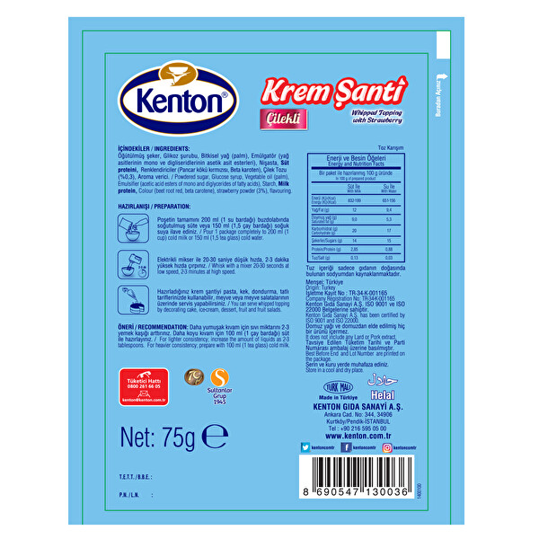Kenton Krem Şanti Çilekli 75 g Kenton Krem Şanti Çilekli 75 g