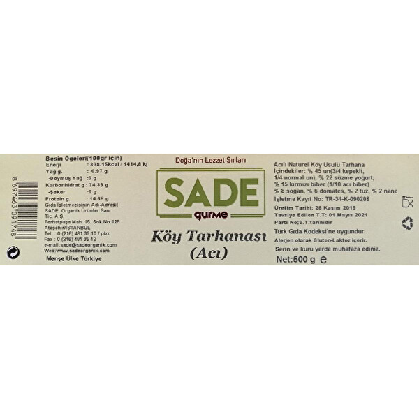 Sade Köy Tarhanası (Acı) 500 g Sade Köy Tarhanası (Acı) 500 g