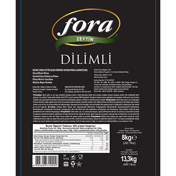 Fora Dilimli Siyah Zeytin kg Fora Dilimli Siyah Zeytin kg