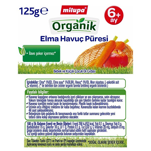 Milupa Organik Elma Havuç Püresi 125 g Milupa Organik Elma Havuç Püresi 125 g