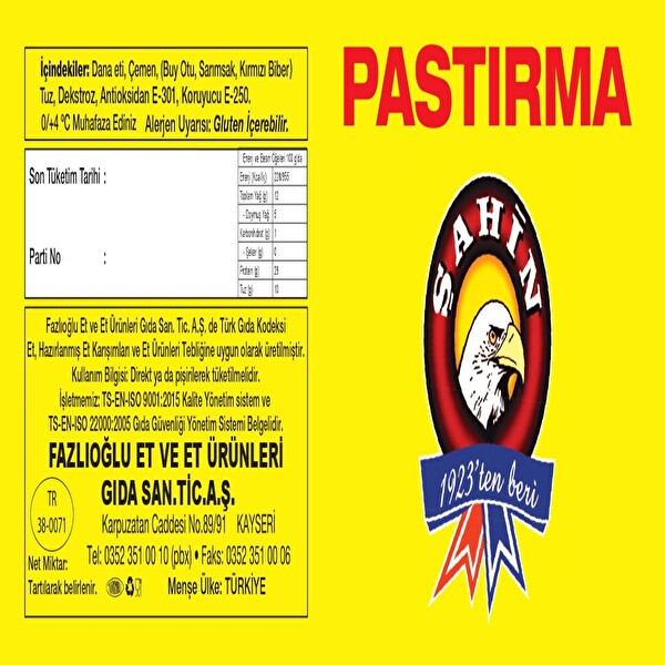Şahin Antrikot Pastırma kg Şahin Antrikot Pastırma kg