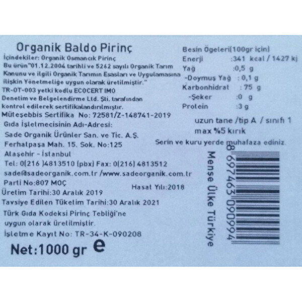 Sade Organik Pirinç 1 kg Sade Organik Pirinç 1 kg