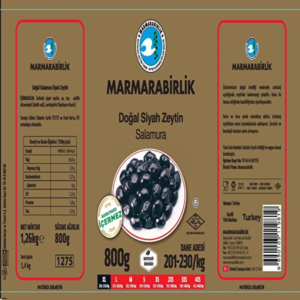 Marmarabirlik Mega Siyah Zeytin 800 g Marmarabirlik Mega Siyah Zeytin 800 g