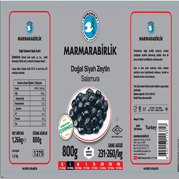 Marmarabirlik Hiper Siyah Zeytin 800 g Marmarabirlik Hiper Siyah Zeytin 800 g
