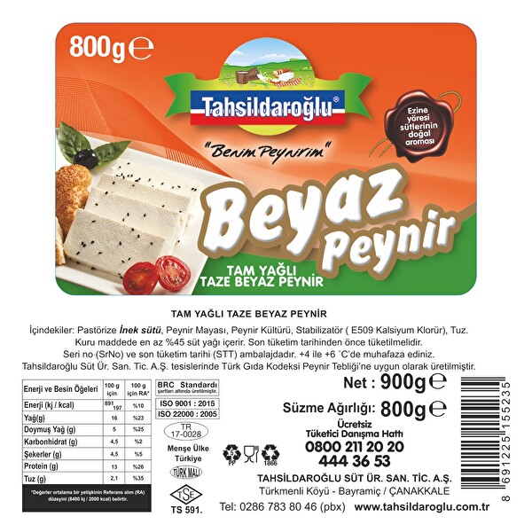 Tahsildaroğlu Beyaz Peynir 800 g Tahsildaroğlu Beyaz Peynir 800 g